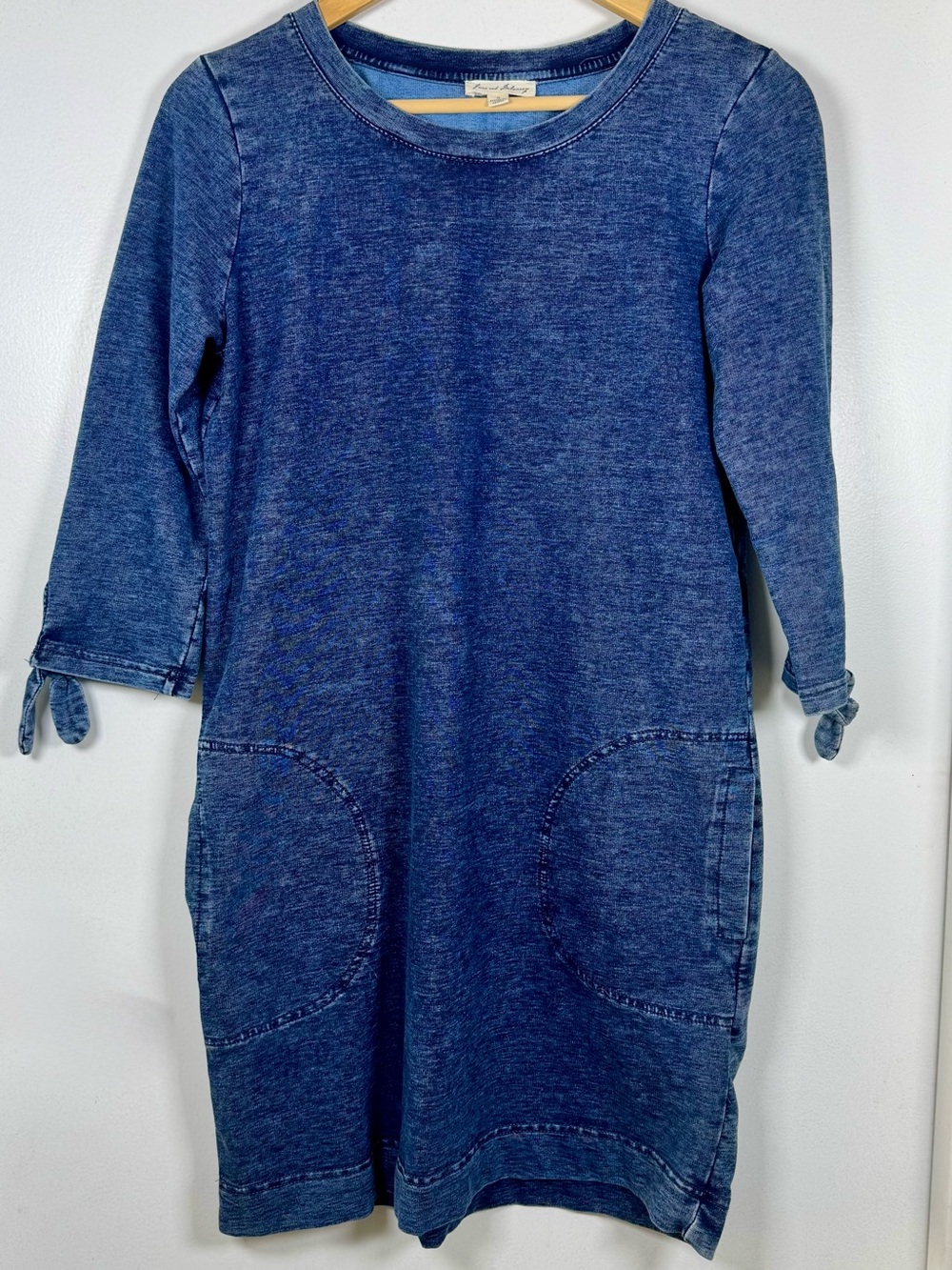 Anthropologie Jane and Delancey Denim Look Knit Dress Women’s Small Bow Sleeve